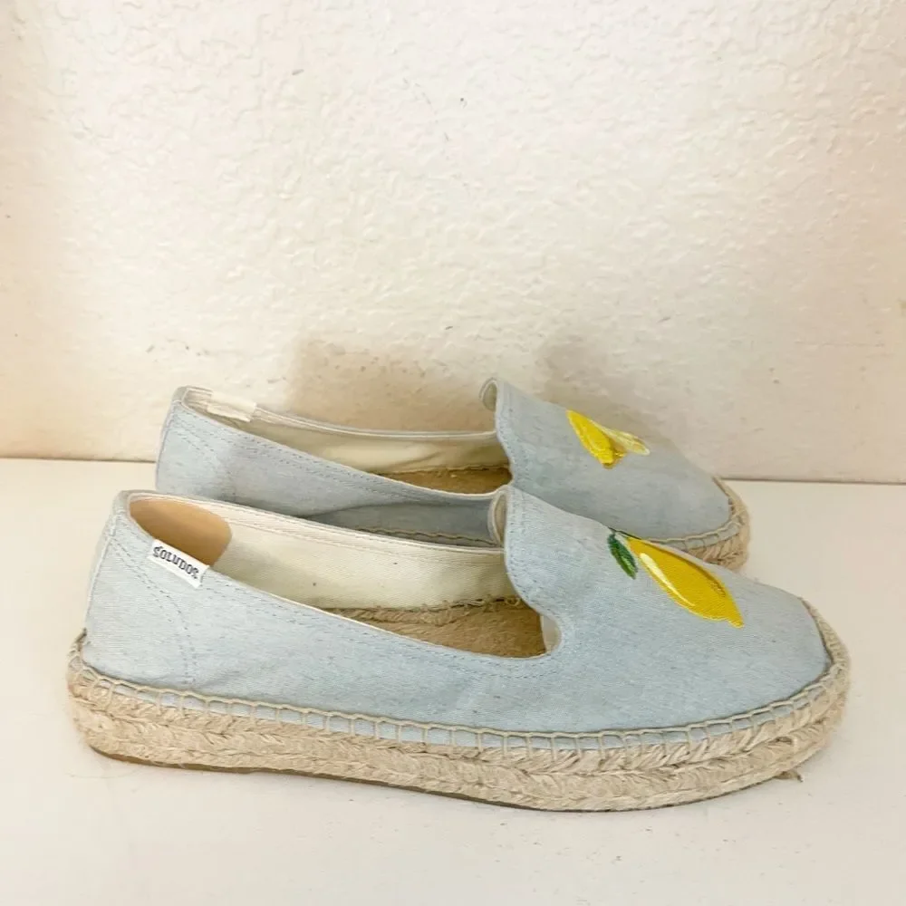 SOLUDOS platform espadrille flats embroidered lemons Size 9.5
